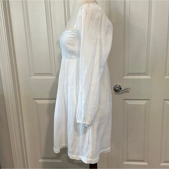 J Crew Re-Imagined Womens XS Mini Dress White Smocked Square Neck Gauzy Lined - Picture 3 of 12